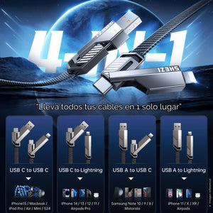 🔌 Cable Convertidor 4 en 1 – USB-C / Micro USB / Lightning / USB-A