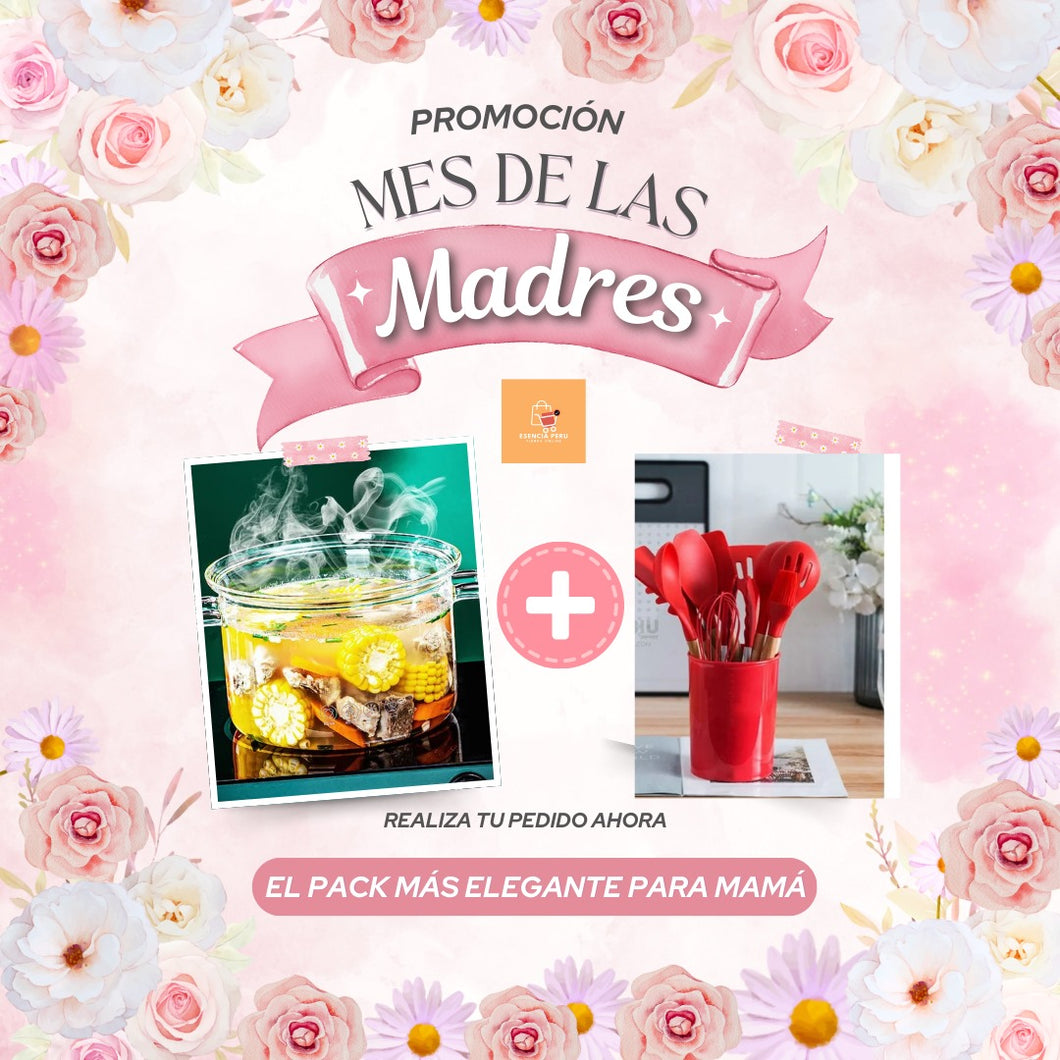 PACK POR EL MES DE MAMÁ 🌸  OLLITA  ELEGANTE + SET DE CUBIERTOS DE SILICONA 🌸